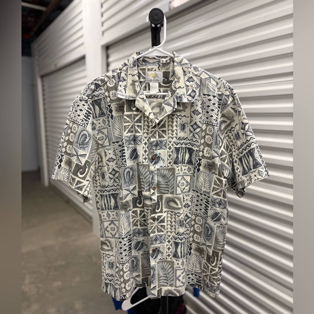 ALOHAS Men's Short-Sleeve Button-Down - Gray Cream Pattern